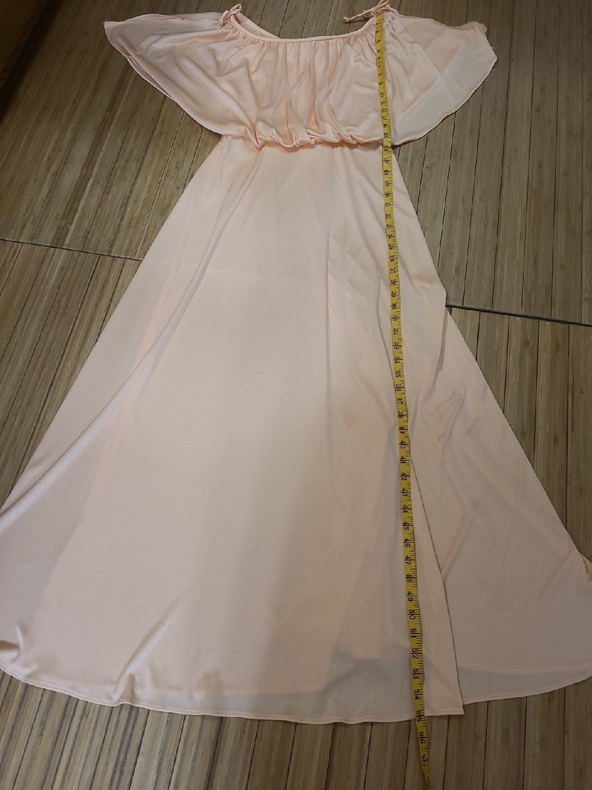 Vintage 70s Grecian Maxi Dress Womens 11/12 Draped Apricot Peach Cottage EASTER