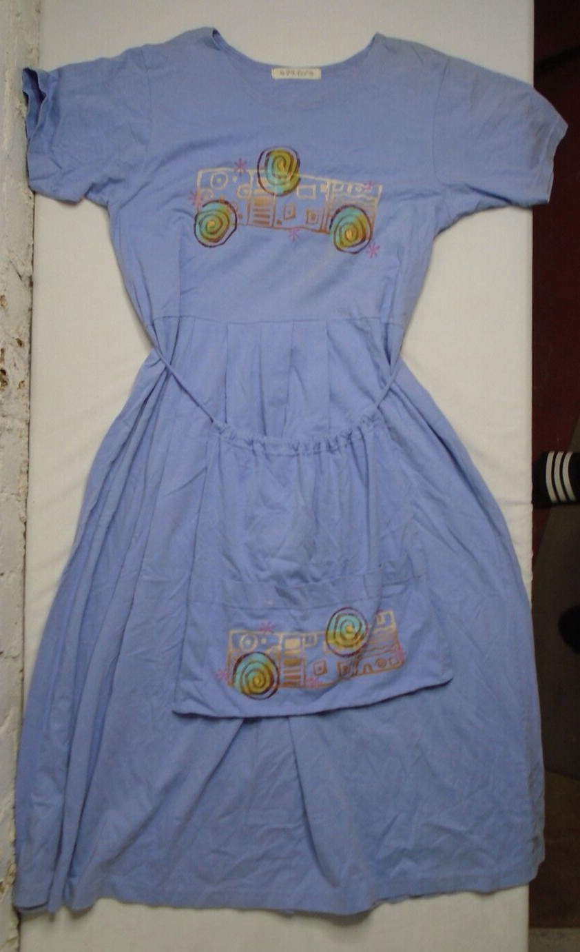 Vintage 90s Blue Fish Organic Flowy Dress Lagenlook Abstract Handpainted Size 1