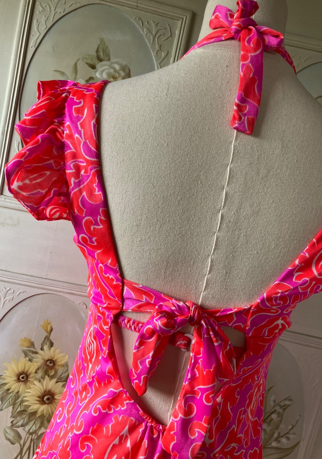 VTG 60s JC PENNEY PSYCHEDELIC 3 PIECES HOT PINK+ORANGE BIKINI+DRESS USA 9/32 EUC