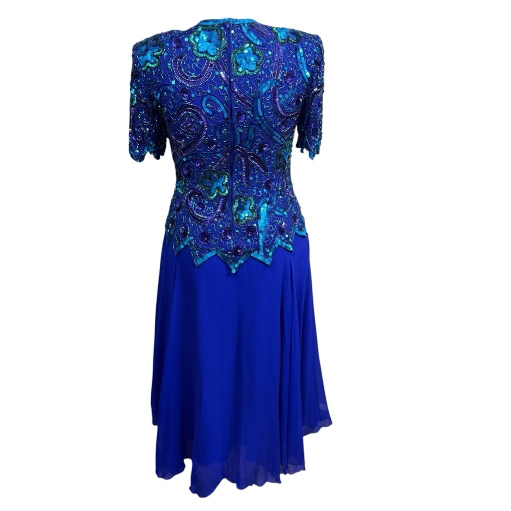 Vintage Brilliante by J.A. Silk Beaded Sequin Evening Gown Blue Purple Green Wom