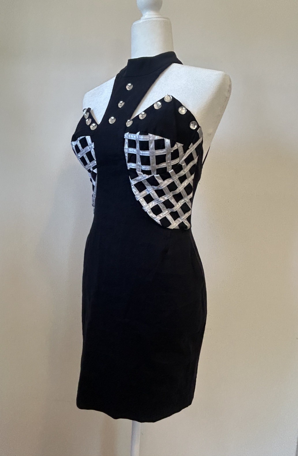Vintage 80s/90s Private Club Studded Embellished Bustier Halter Bodycon Dress