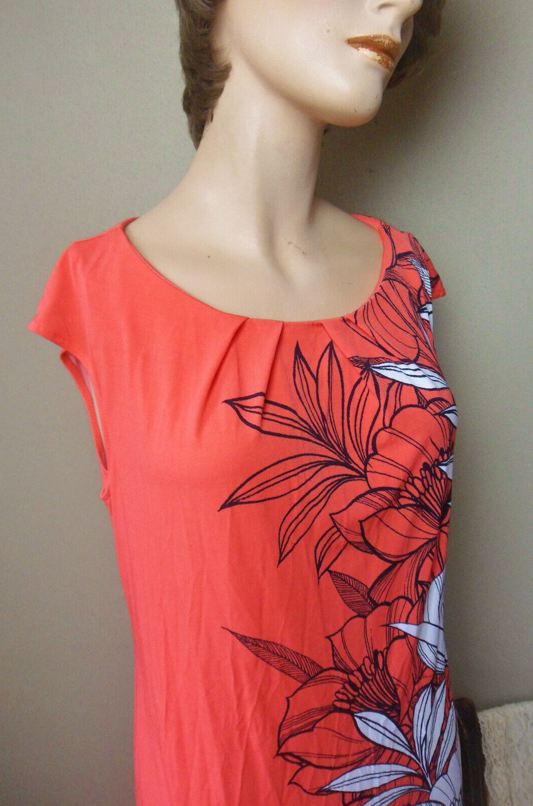 London Times Red Poppy Dress, Vintage Polyester Pencil Dress, Size 6, Cap Sleeve