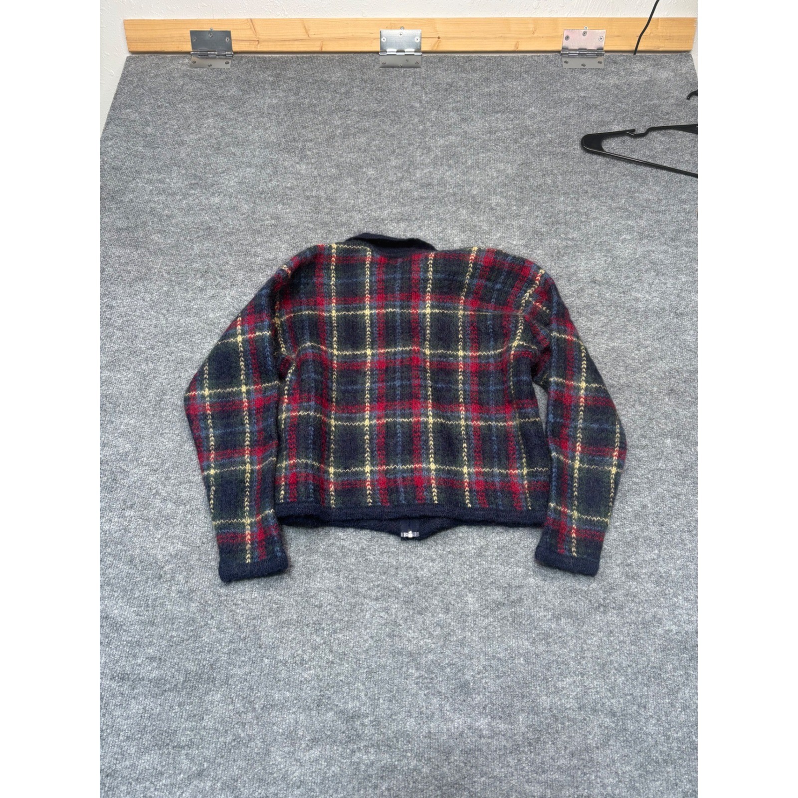 Vintage Paul Harris Design Mohair Blend Plaid Zip Up Cardigan Sweater Medium