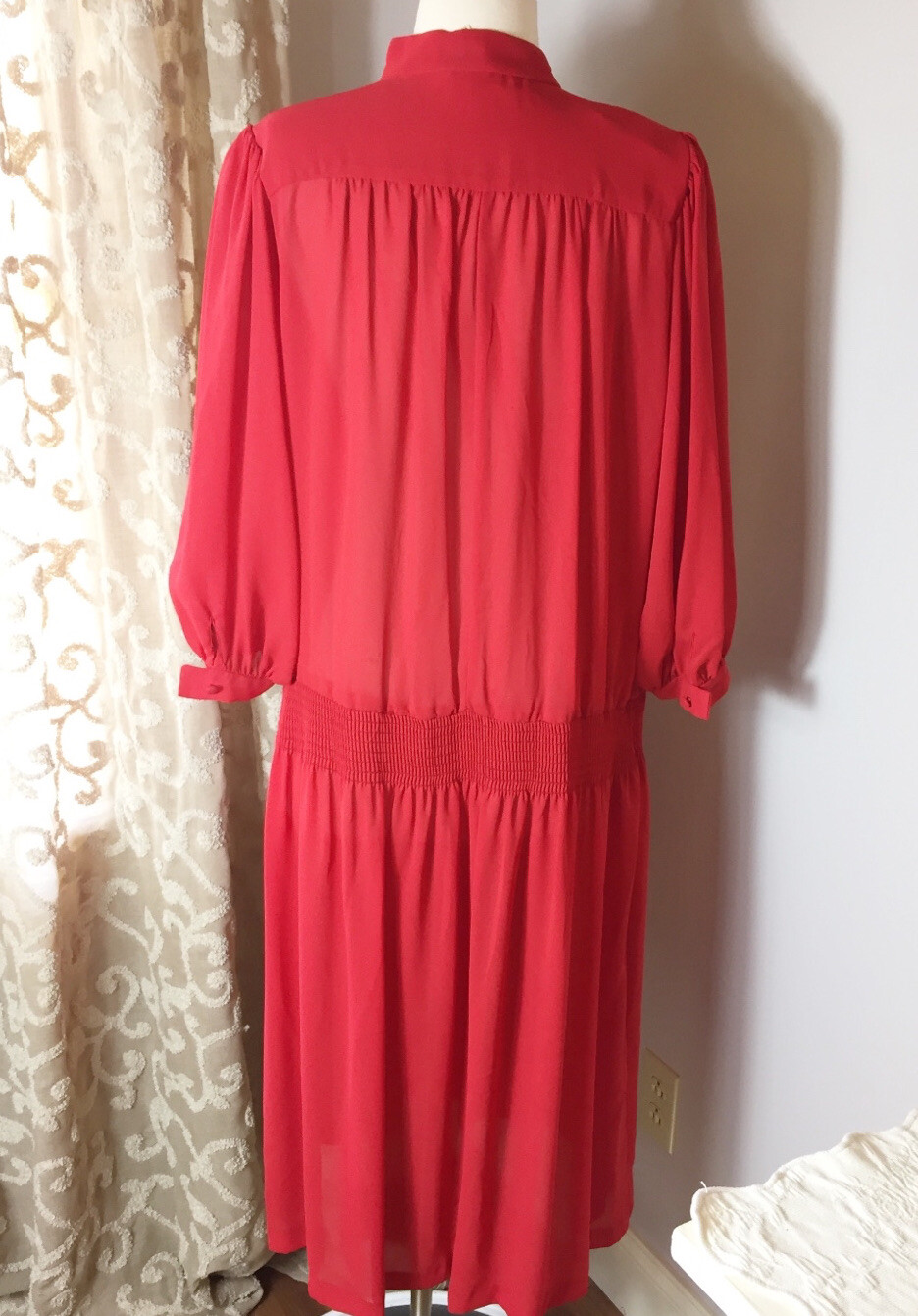 Vintage Joy Stevens Of California 70’s Sz 16 Red Drop Waist Dress