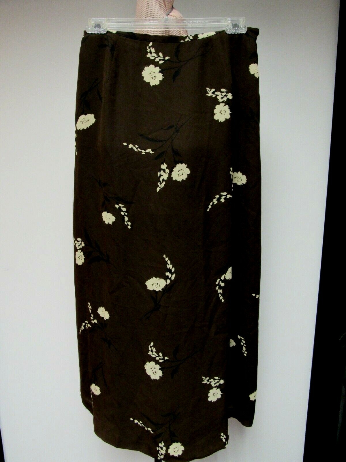 VTG CHAUS A Line Straight Skirt Floral Dark Chocolate Brown Black Beige 6 S M EU