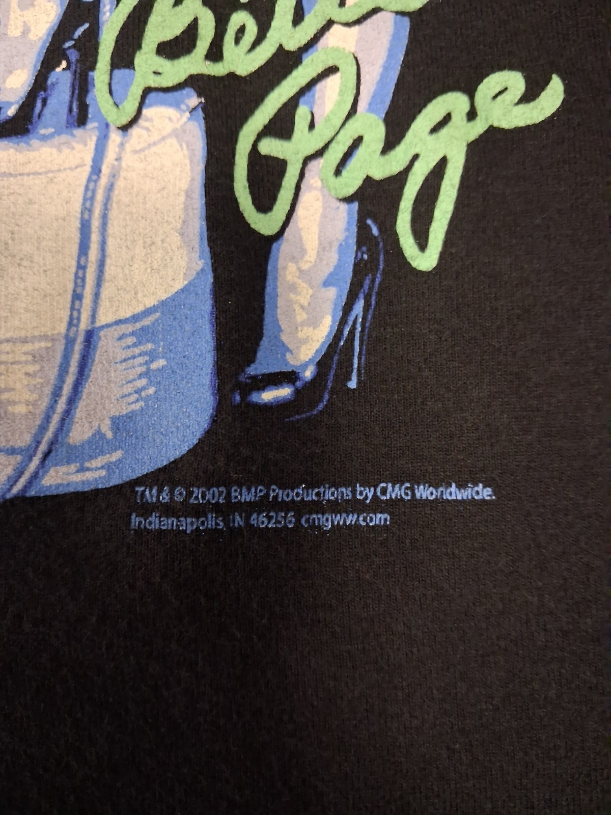 VTG 2002 Bettie Page Pin Up Baby Doll Tee Shirt Black Blue Graphic XL Y2K