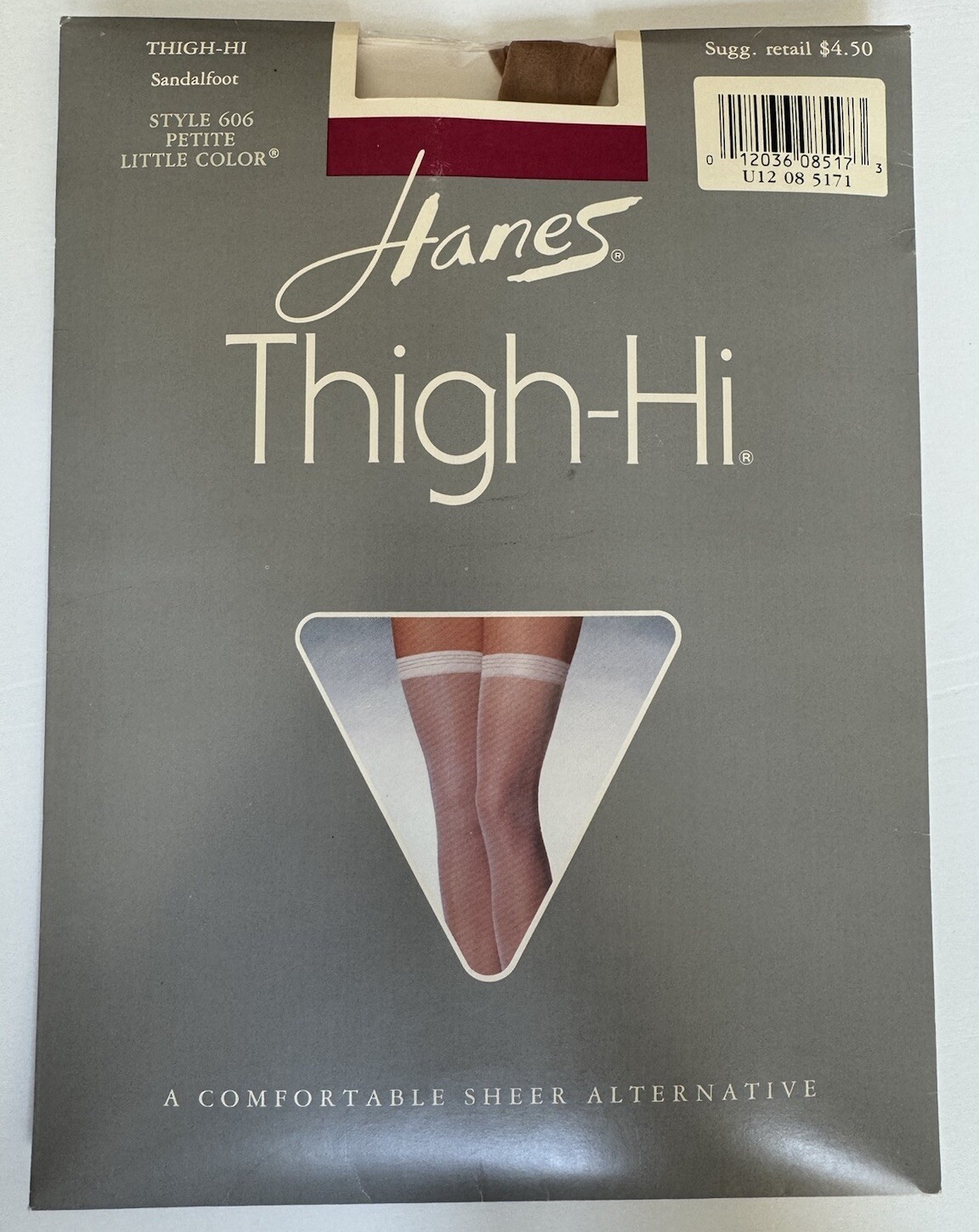 Vintage HANES Thigh-Hi 606 Sandalfoot Nylon Stockings Petite „Little Color” 1990