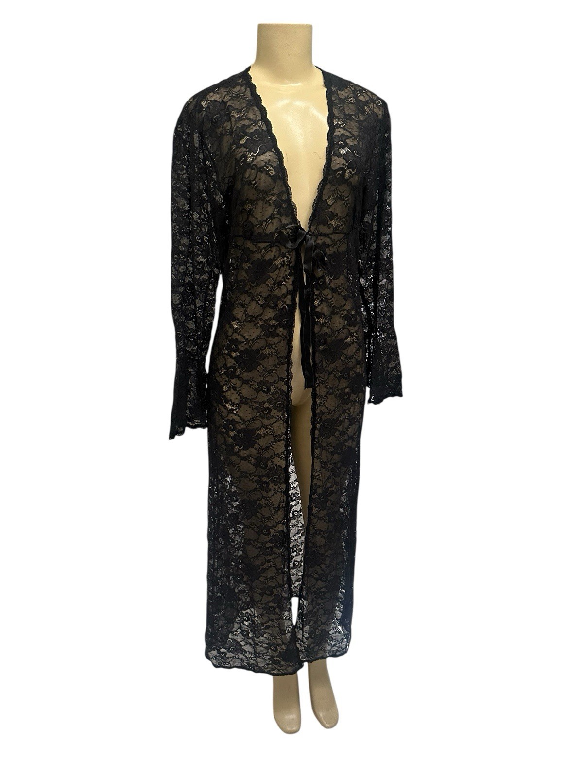 VTG Victoria’s Secret Black VAMPIRE ROMANCE DUSTER JACKET PEIGNOIR ROBE GOTH