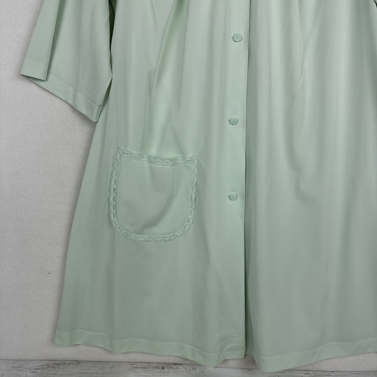 Vintage Shadowline PJ Top Bed Jacket Aqua Nylon Lace Medium Youth Buttons Pocket