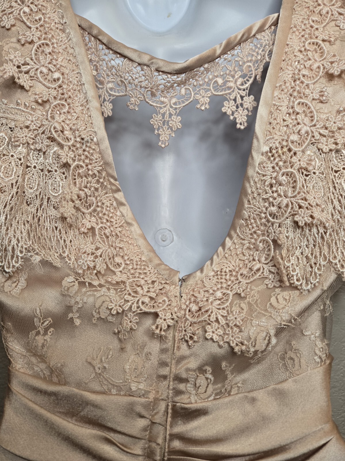 Lorrie Kabala Dress Vinage 80s Victorian Style Champaign Ruched Lace Beaded Sz 4