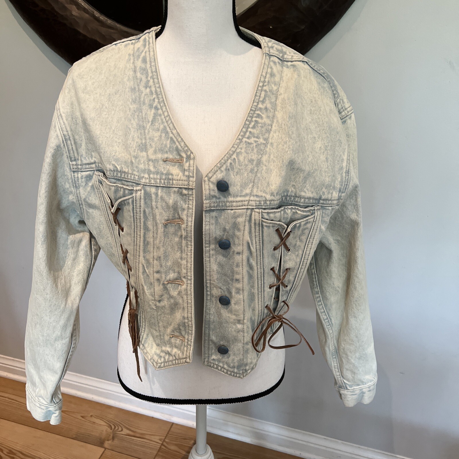 VTG Original LA Gear Cropped Acid Wash Blue Jean Denim Jacket Large Y2K 80s 90
