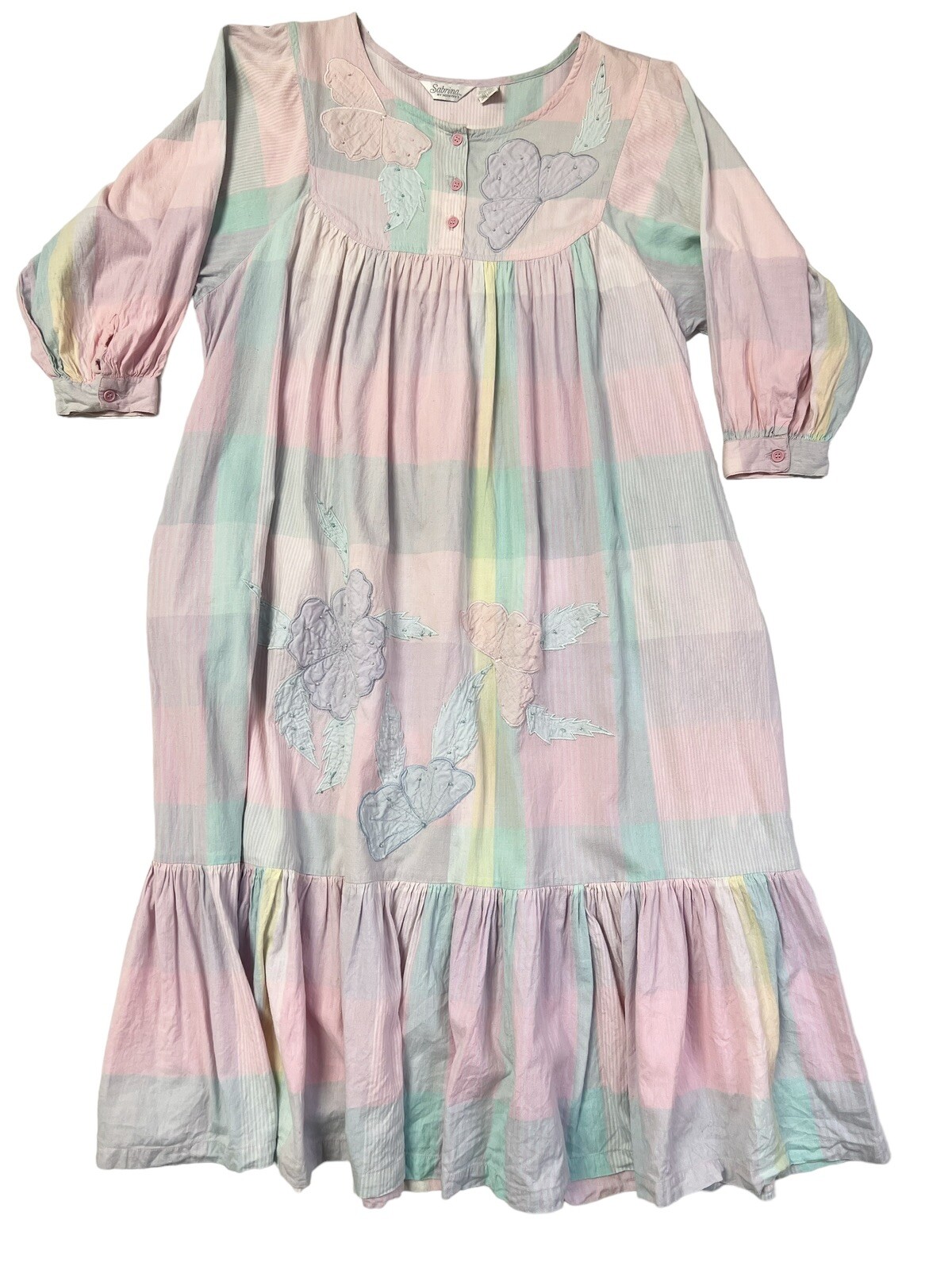 Vtg Nightgown Large Pastel Cotton Prairie Cottagecore Patchwork Dolly Kawaii