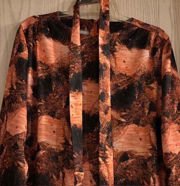 Vintage Handmade Blouse & Skirt Polyester Brown Rust and Black Colors