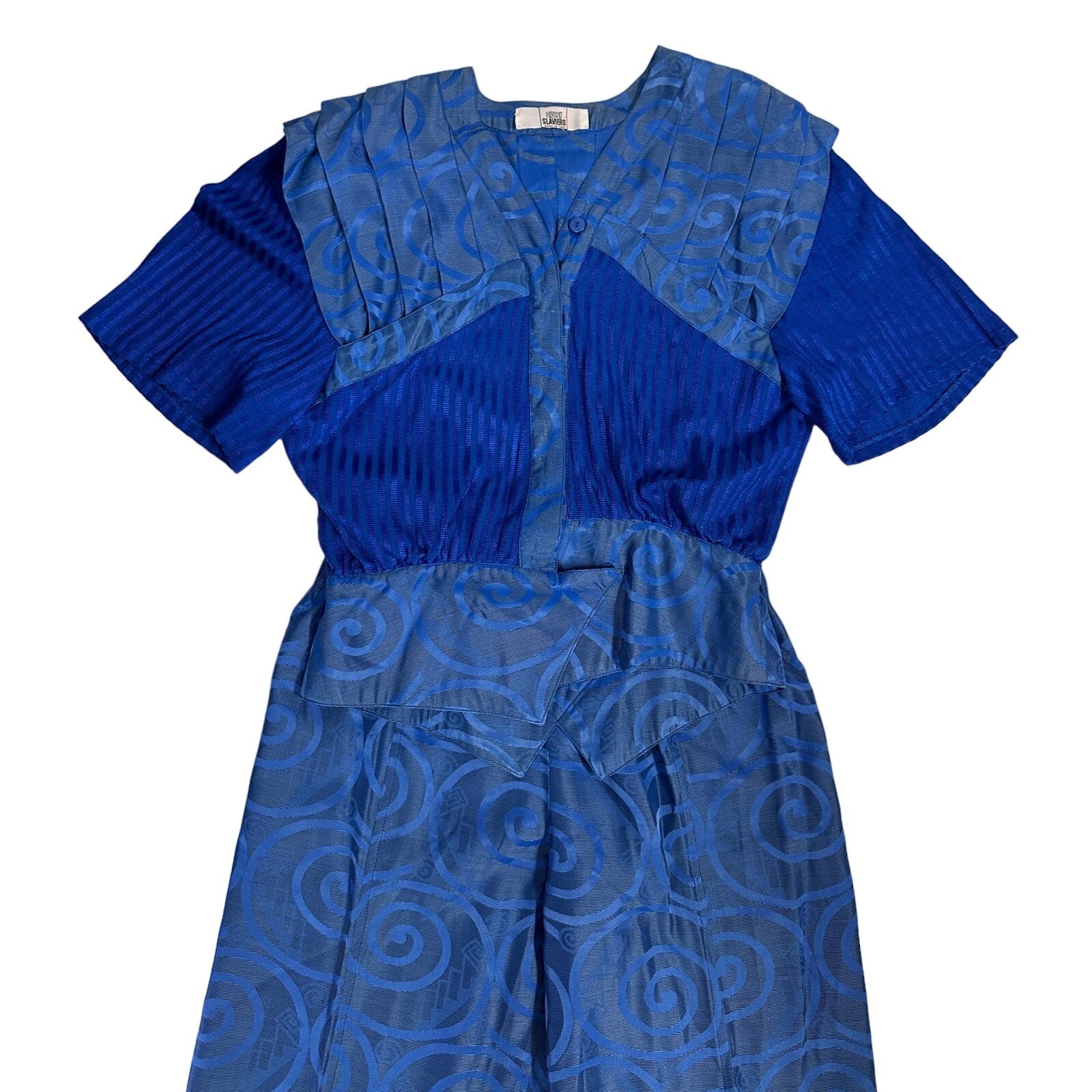 VTG Giusi Slaviero Italy Sapphire Blue Damask Silk Pant Suit Sz M Designer