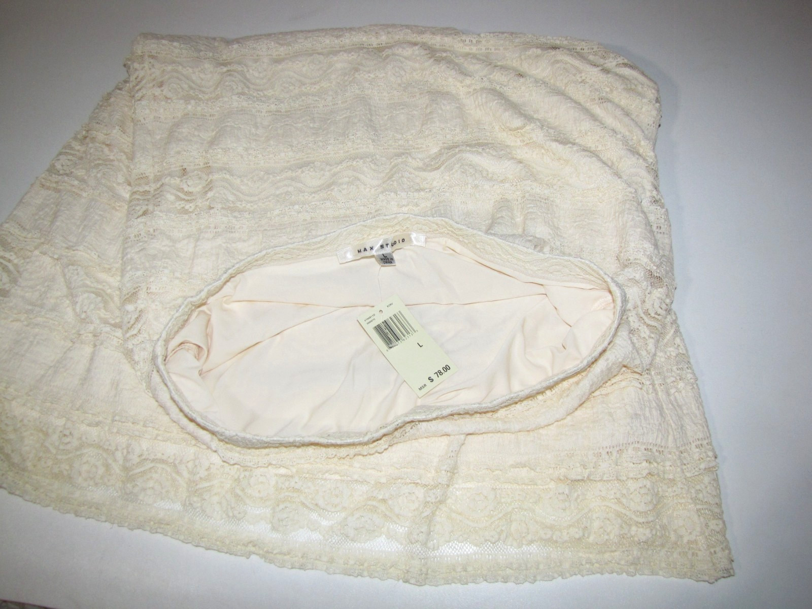 NWT Y2K MAX Studio cream Cupcake-Lace Straight Maxi Skirt Lined Stretch Wm. M/L