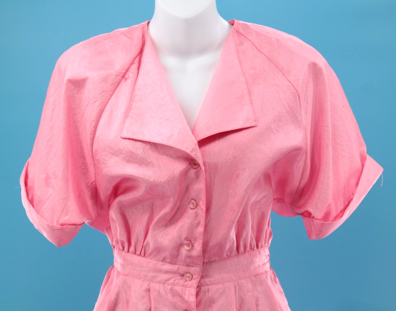 Vtg Women’s 80s Pink Shiny Polyester Fabric Jumpsuit Sz S 1980s F/stop
