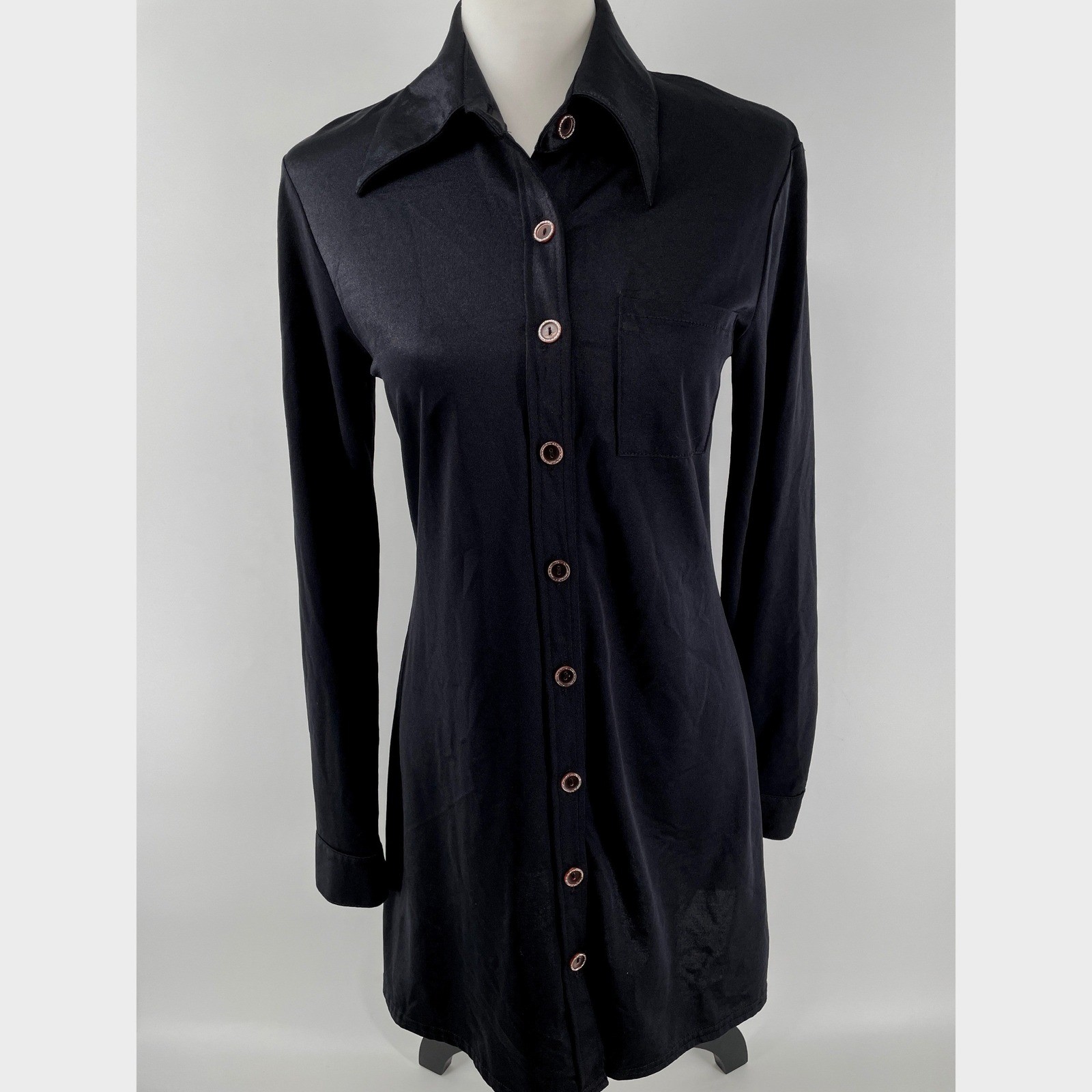 Vintage Tripp NYC Shirt Dress Women Medium Black Vintage 90s Y2K Goth Clubwear