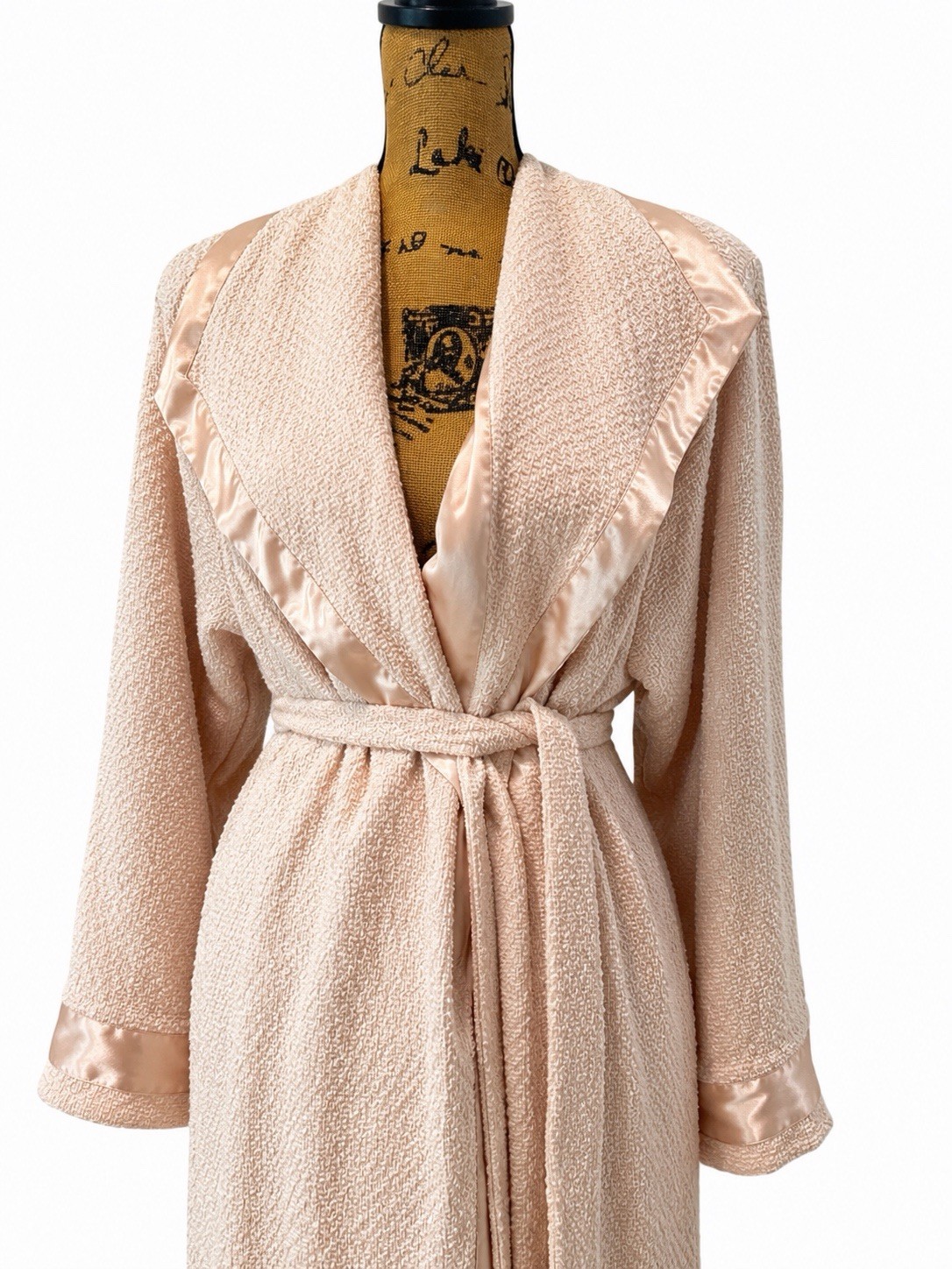 Vintage Valentino Intimo Pink Robe L Union Made USA Satin Trim Belt Long Bridal