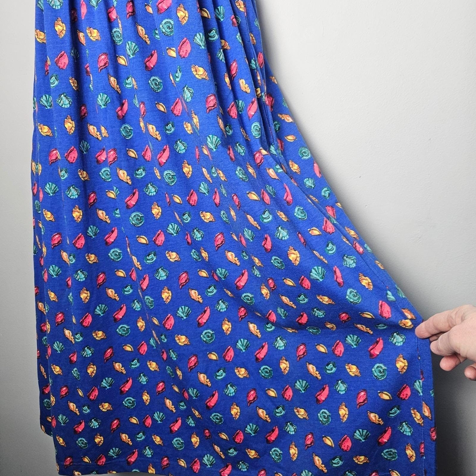 Vtg 90s Seashell Maxi Dress Womens Small Blue Cottagecore Coastal Beachy FADS