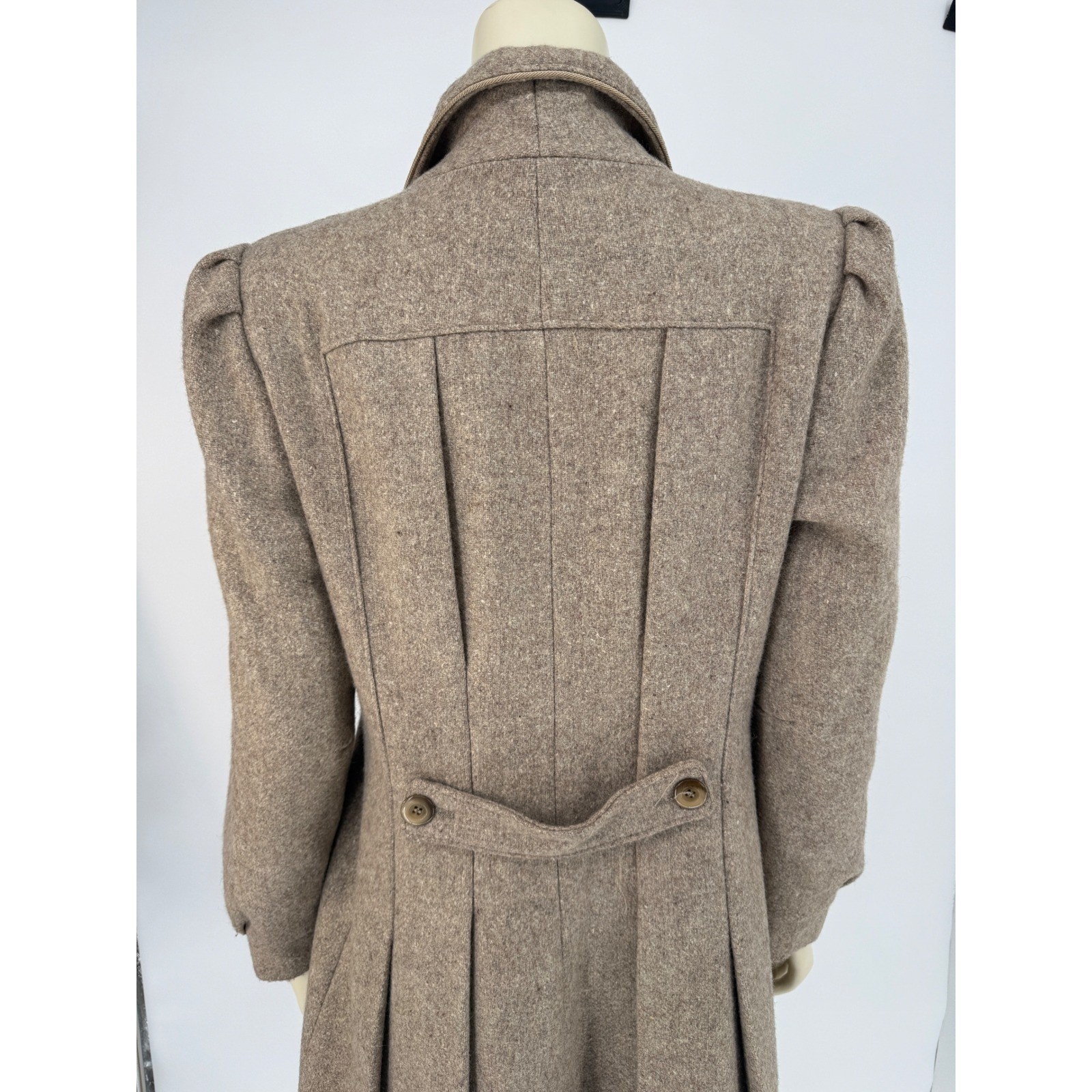 Vintage 1970s ILGWU Wool Princess Coat Taupe Midi Union Made USA Womens M