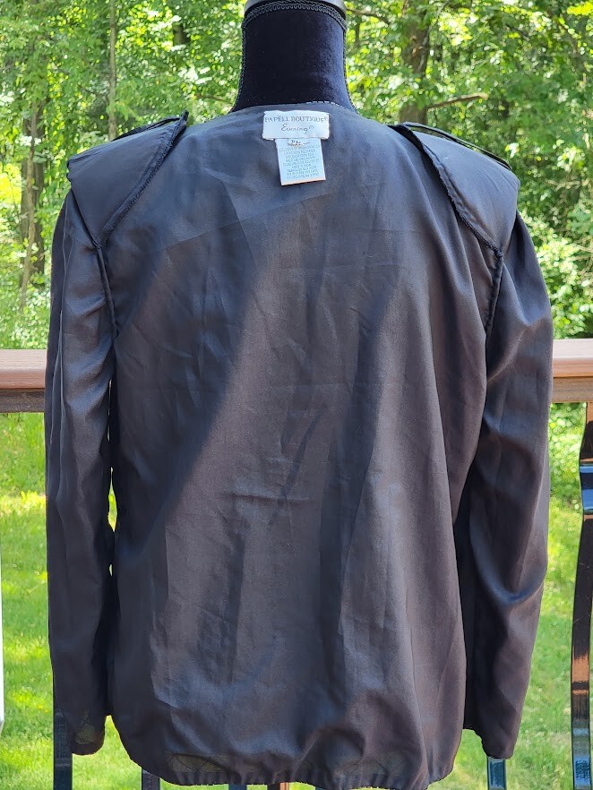 VTG WOMEN’S PAPELL BOTIQUE BLACK BEADED AND SEQUIN OPEN JACKET (PM) – BEAUTIFUL
