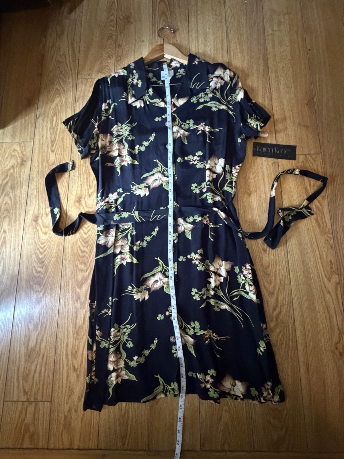 NWT Vintage 90s Karen Kane Rayon Rose Dark Floral Shirt Dress 16 Fits L 12 14