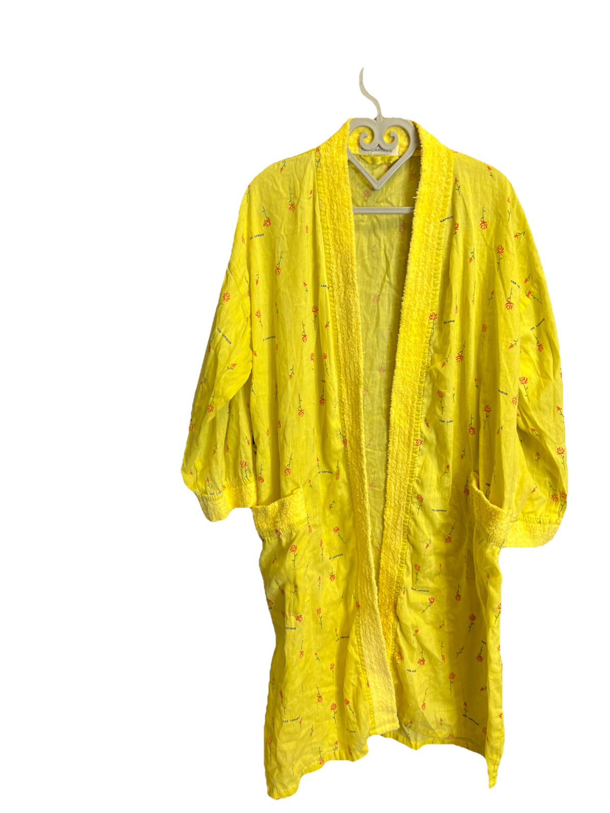 Ted Lapidus” Promotional Robe Yellow Rose Terrycloth Trim Designer Missing Belt