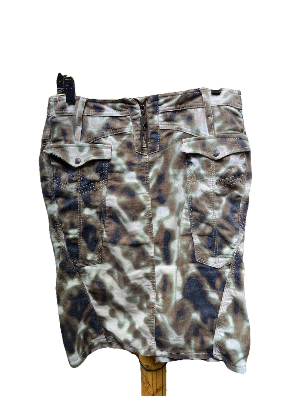 Vintage JUST CAVALLI DENIM camouflage pencil skirt 42 Gold Stitching Zip Italy
