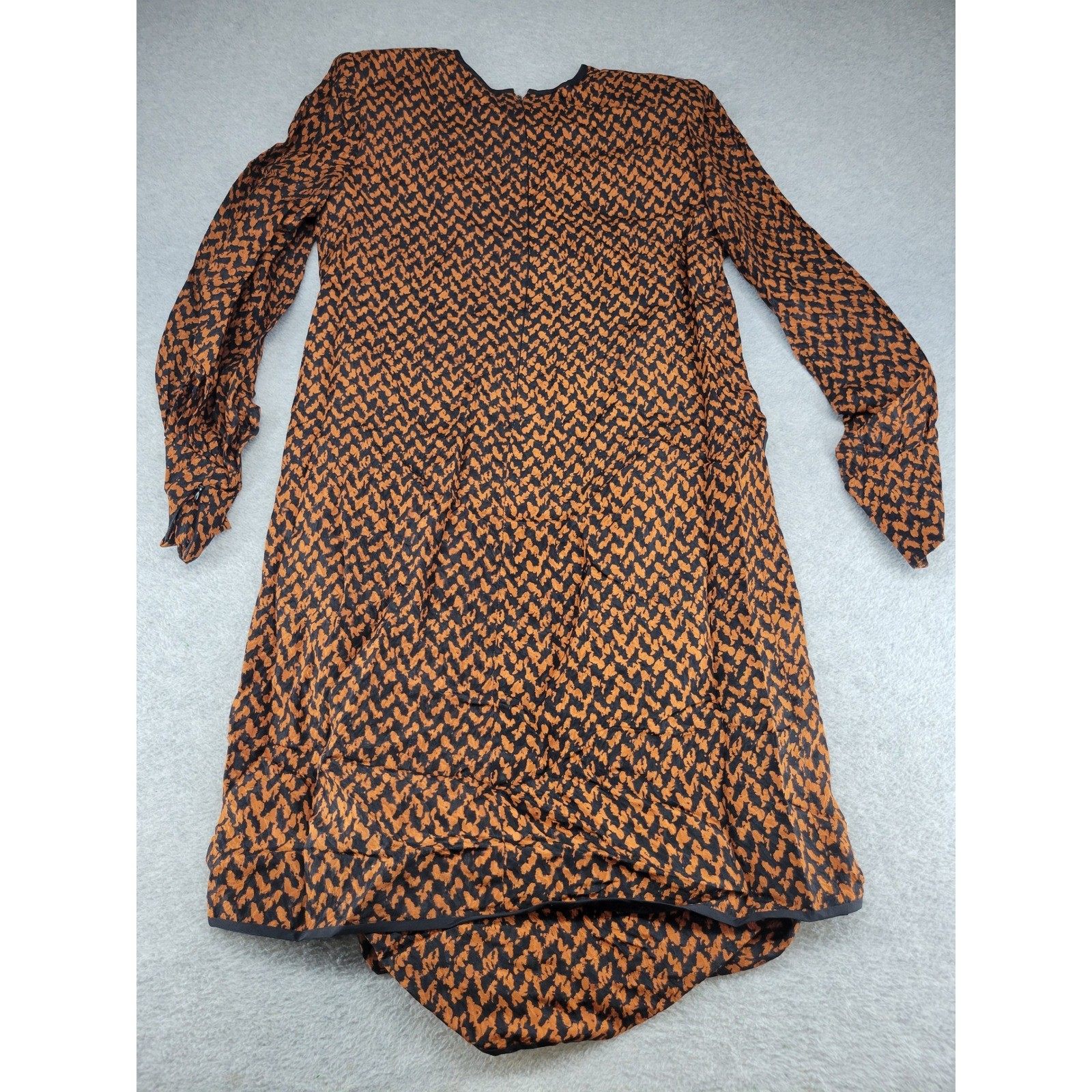 Stanley Platos Martin Ross Vintage Orange Black Abstract Print Long Sleeve Dress