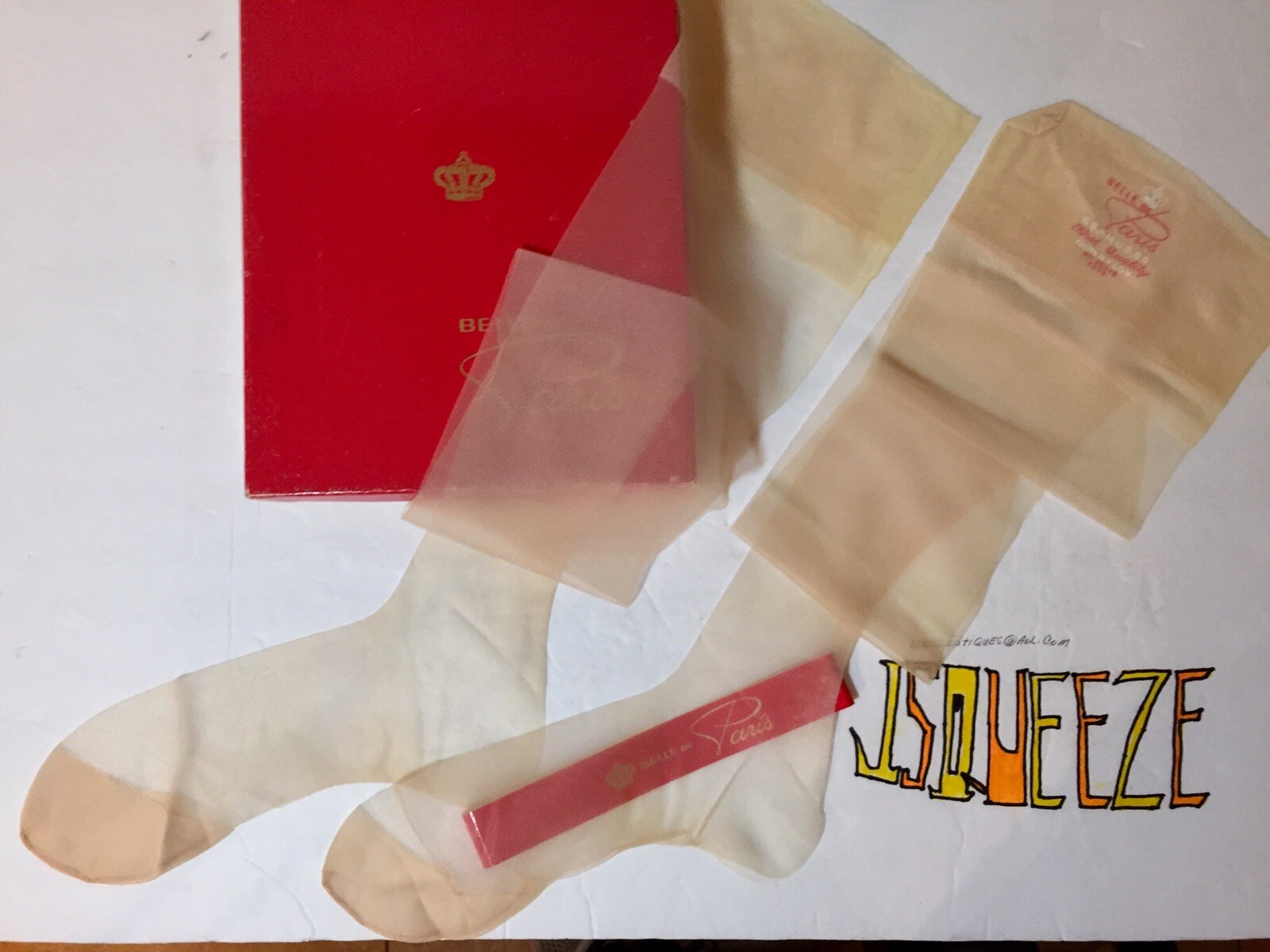 6 Pairs Nylon Stockings Belle de Paris 9 1/2 X 31 1/2” Vintage 4” Toe Nude Heel