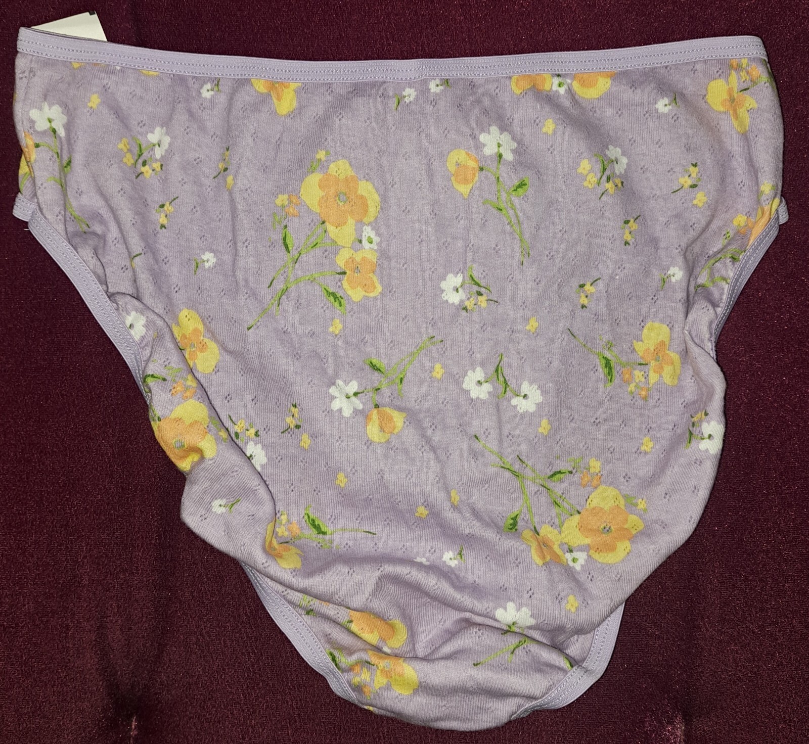 NWT Vtg 100% Cotton Panty Y2K Large Purple Floral Unbranded High Cut Stretchy