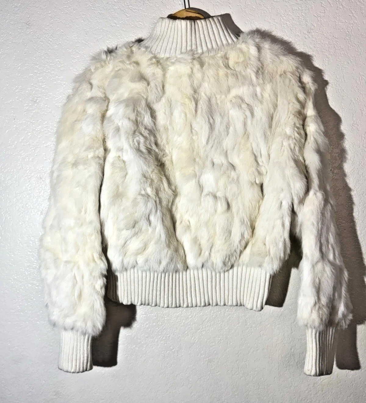 BRODY Real Rabbit Fur Jacket Womens L White Cream Y2K Cropped Bomber Vintage