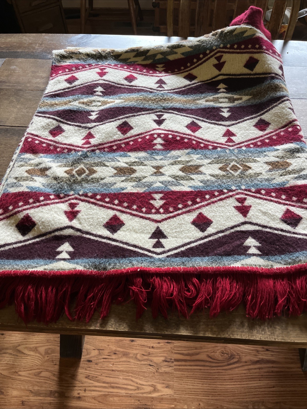 Alpaca Wool Hooded Native American Poncho OS Adult Southwestern Aztec Kay
