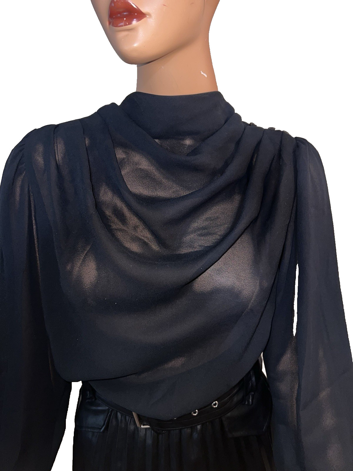 Vintage Sheer Black Blouse w/ High Button Neck Goth Lolita Small US 6 EU 36