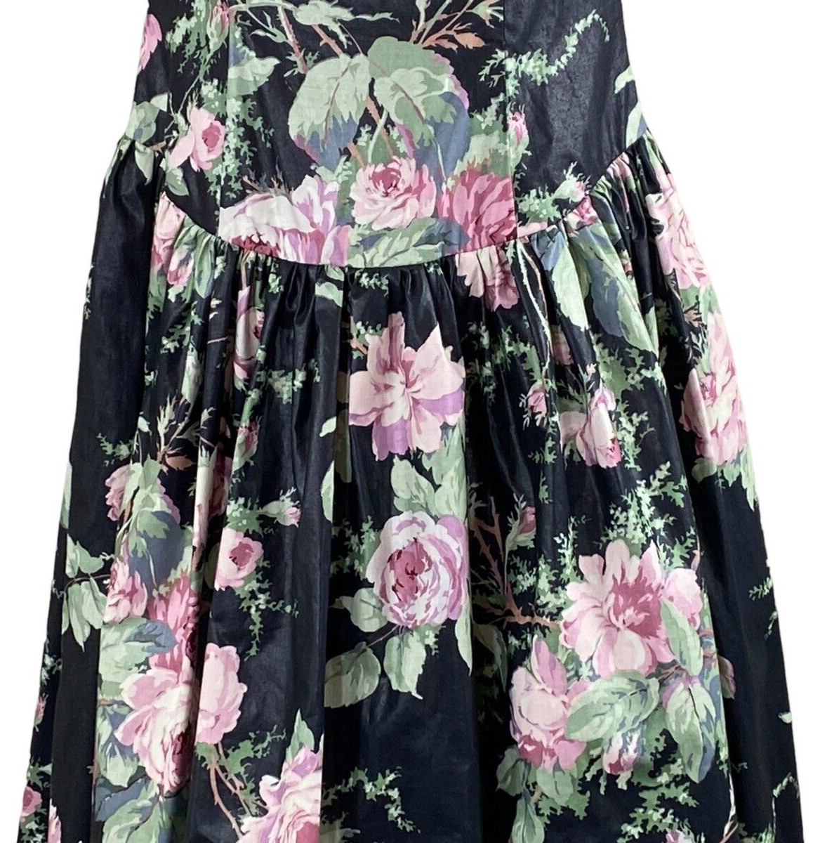 VTG 1980s s.g.gilbert Black Floral Chintz Dress Tulle Underskirt Tea Length Prom