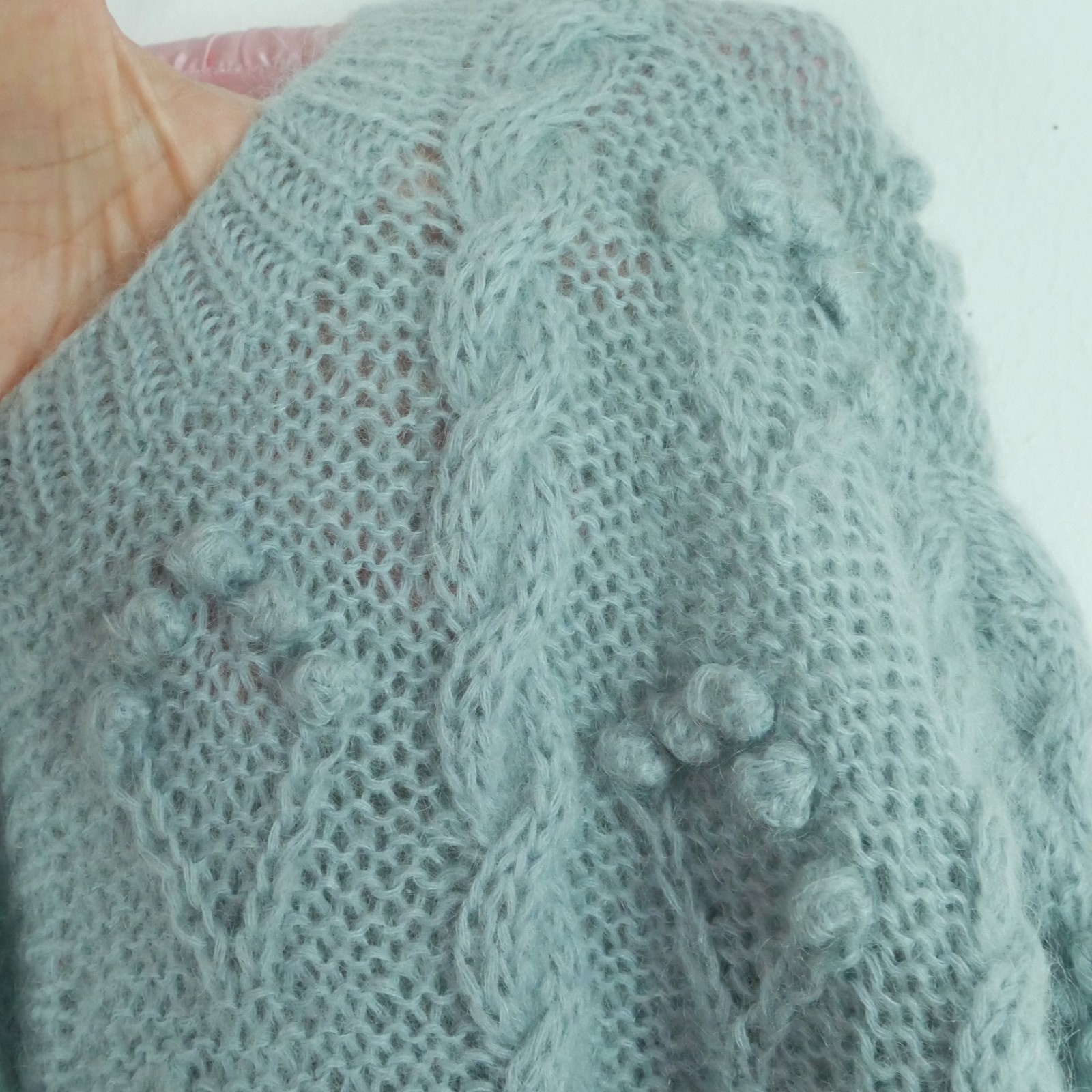 Vintage M Cardigan Mohair Blend Bobble Cottagecore 90s Pastel Blue Oversized