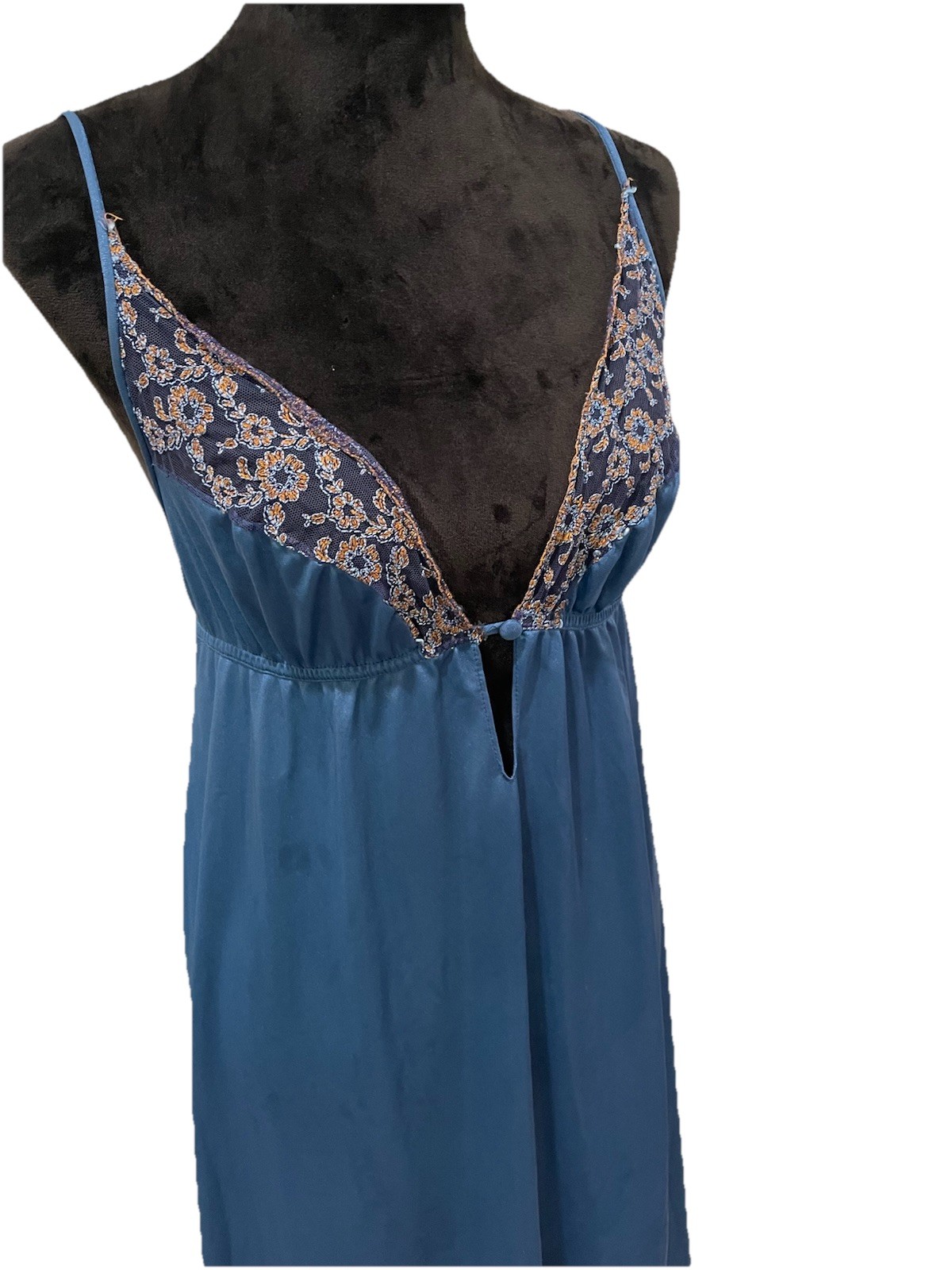 Vintage Sheer Madness Blue Lace Long Slip Dress Gown Nightgown Large