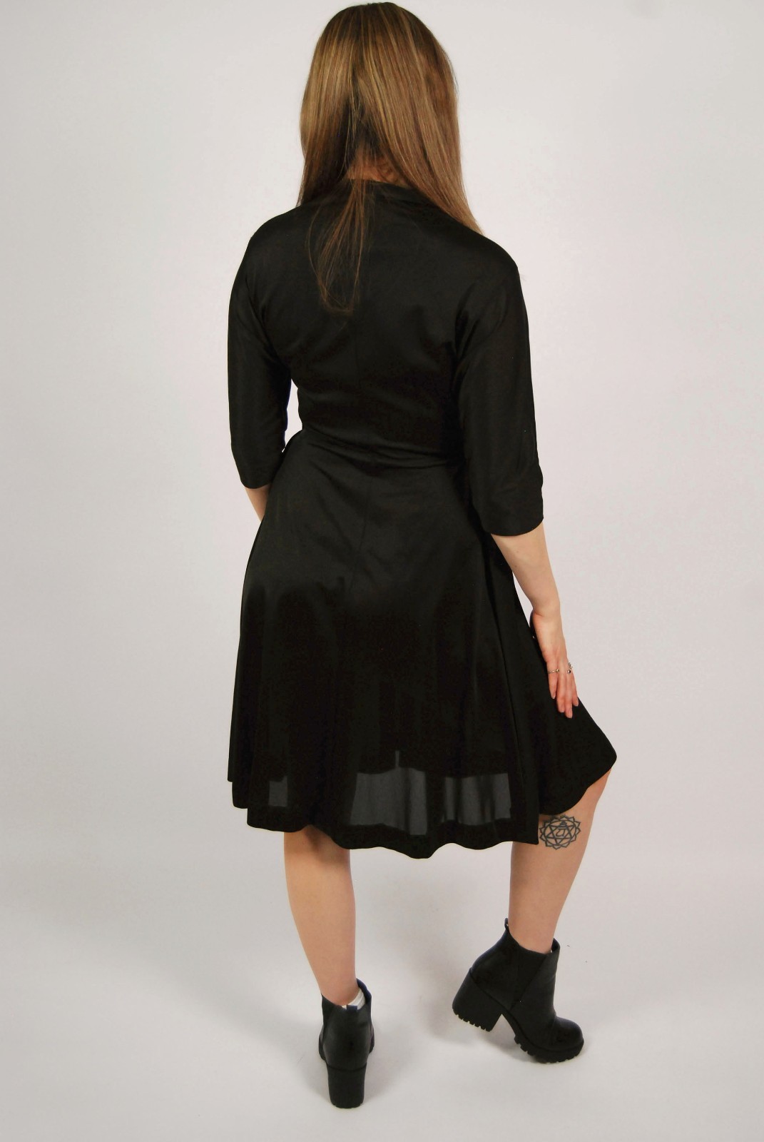 60s Wrap Dress (S) small black vintage midi retro pinup rockabilly nylon trad