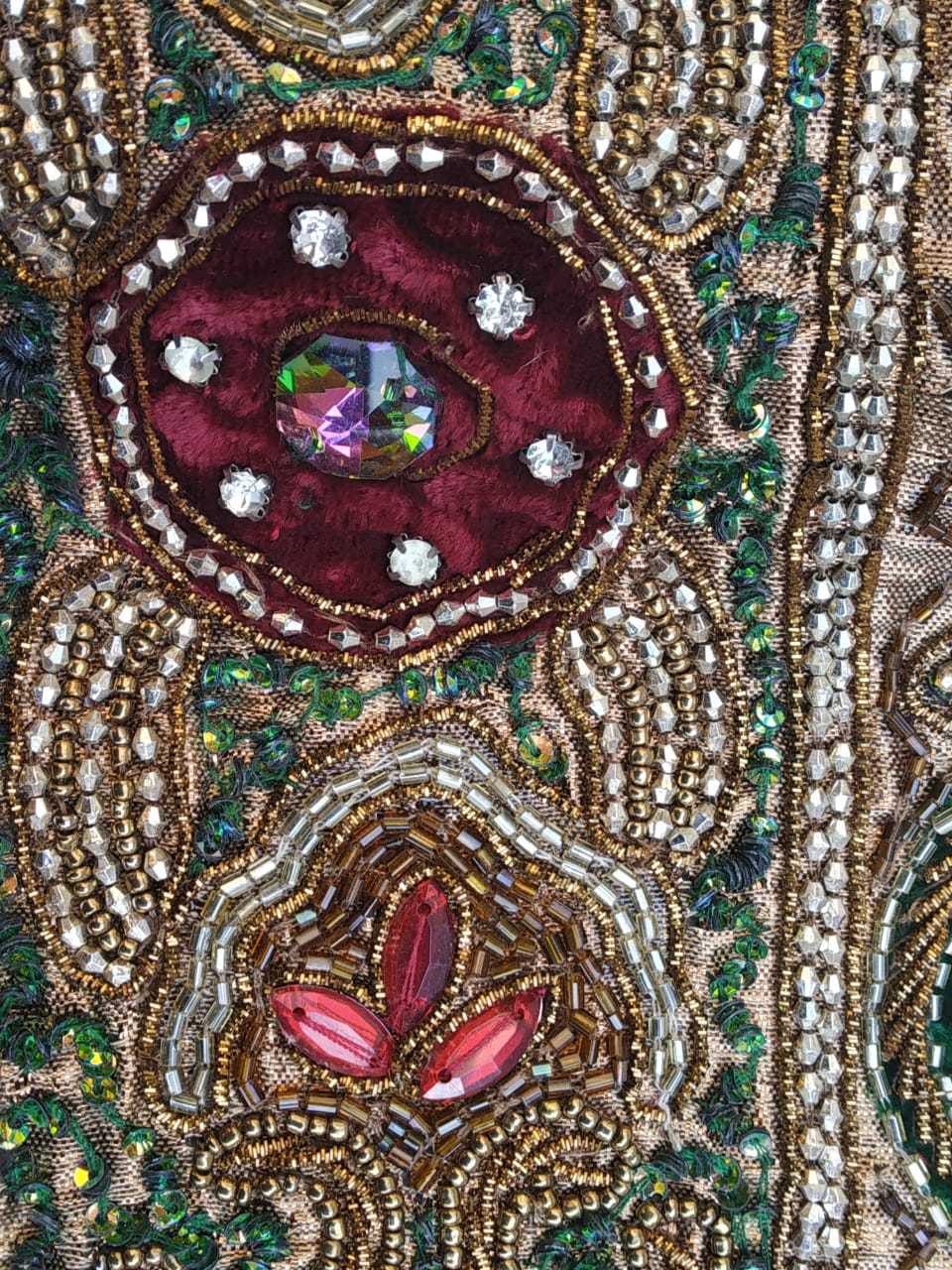 Vintage Indian Hand Bead Rhinestone RED COLOR LEHANGA PATCH ART CRAFT 1FREE ON 5
