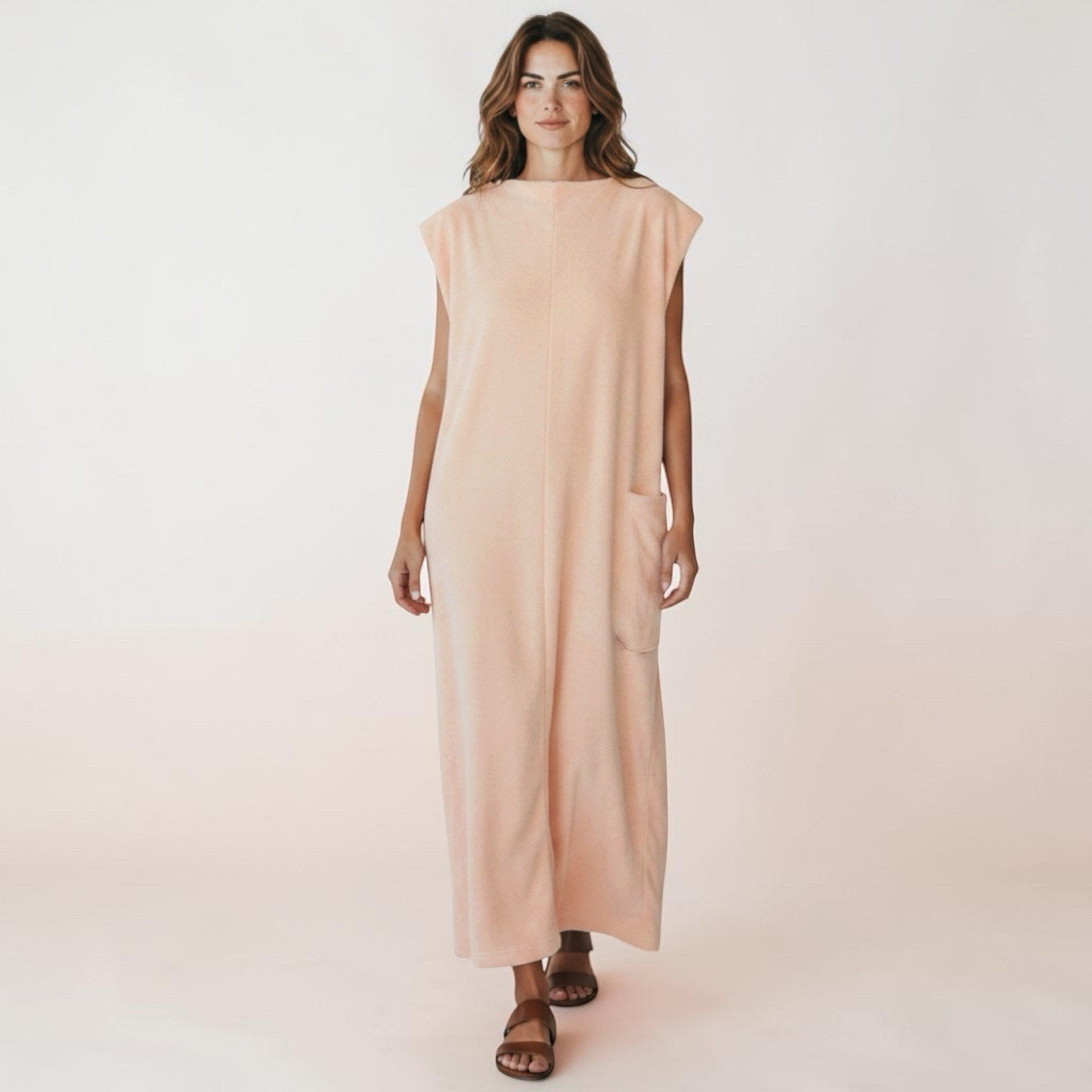 Pierre Cardin 60s 70s Terrycloth Towel Maxi Dress MCM Vtg Sheath Chic Sz M
