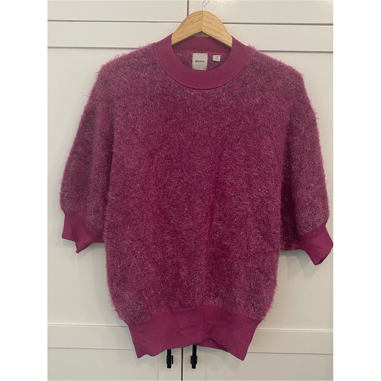 Maeve Anthropologie Violetta Tinsel Open Back Crewneck Sweater Medium Purple