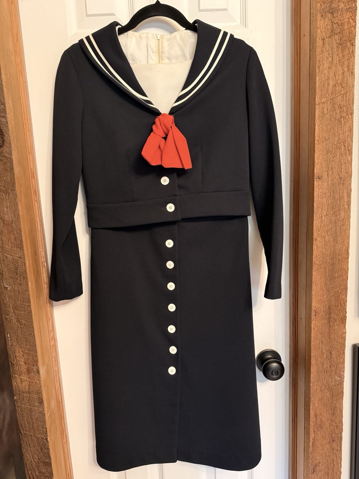 vintage navy polyester sailor suit-dress and jacket- by Caron of Chicago Size 10
