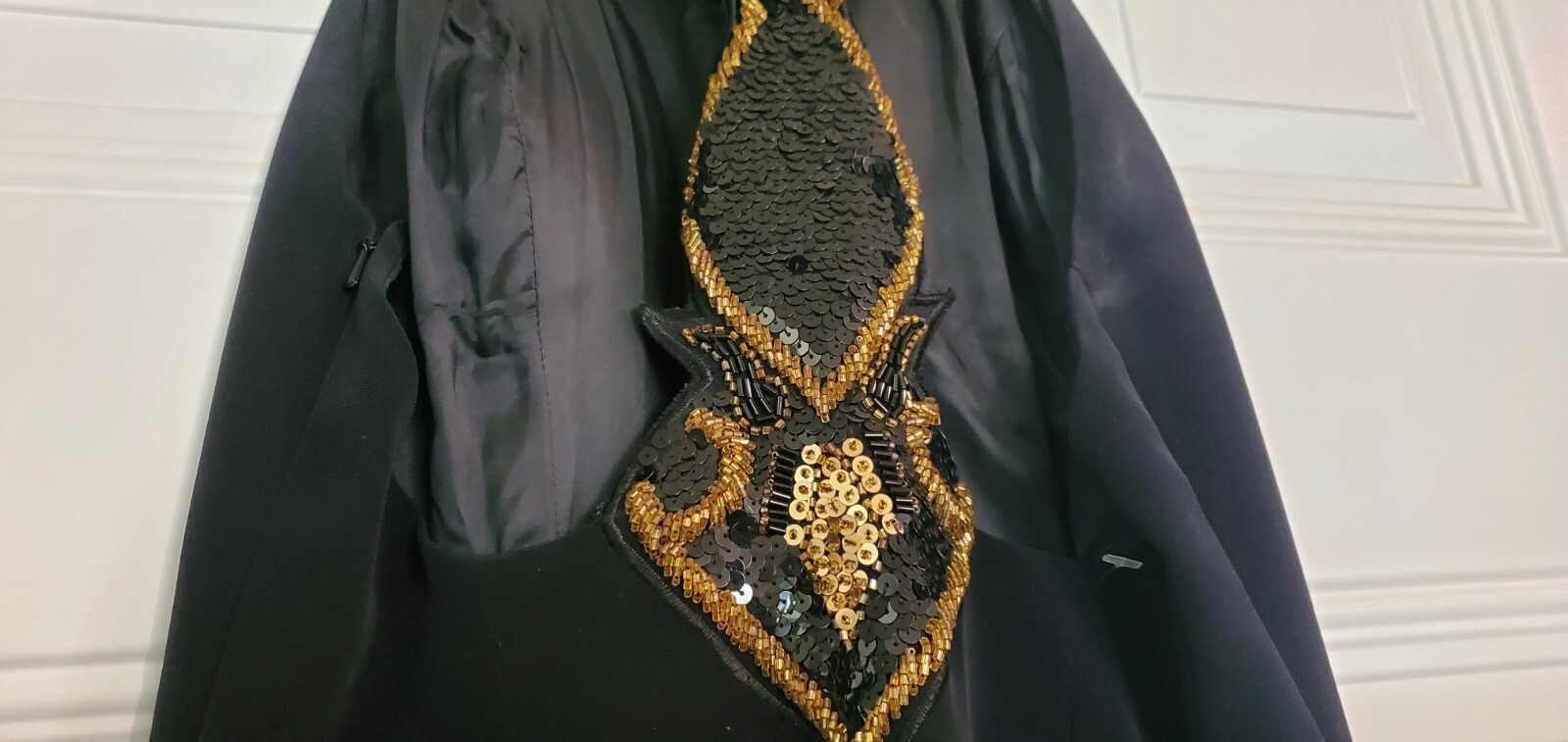 Vintage Niteline Beaded Sequins Backless Long black &gold Gown Small Med
