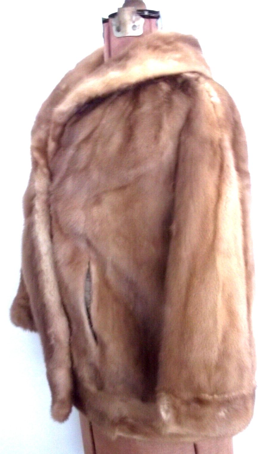 Vtg USA 60s EMBA Pastel BN MINK Emb Satin LD 3/4 Slv Pks Col 2 H&E JACKET/Sz M/L