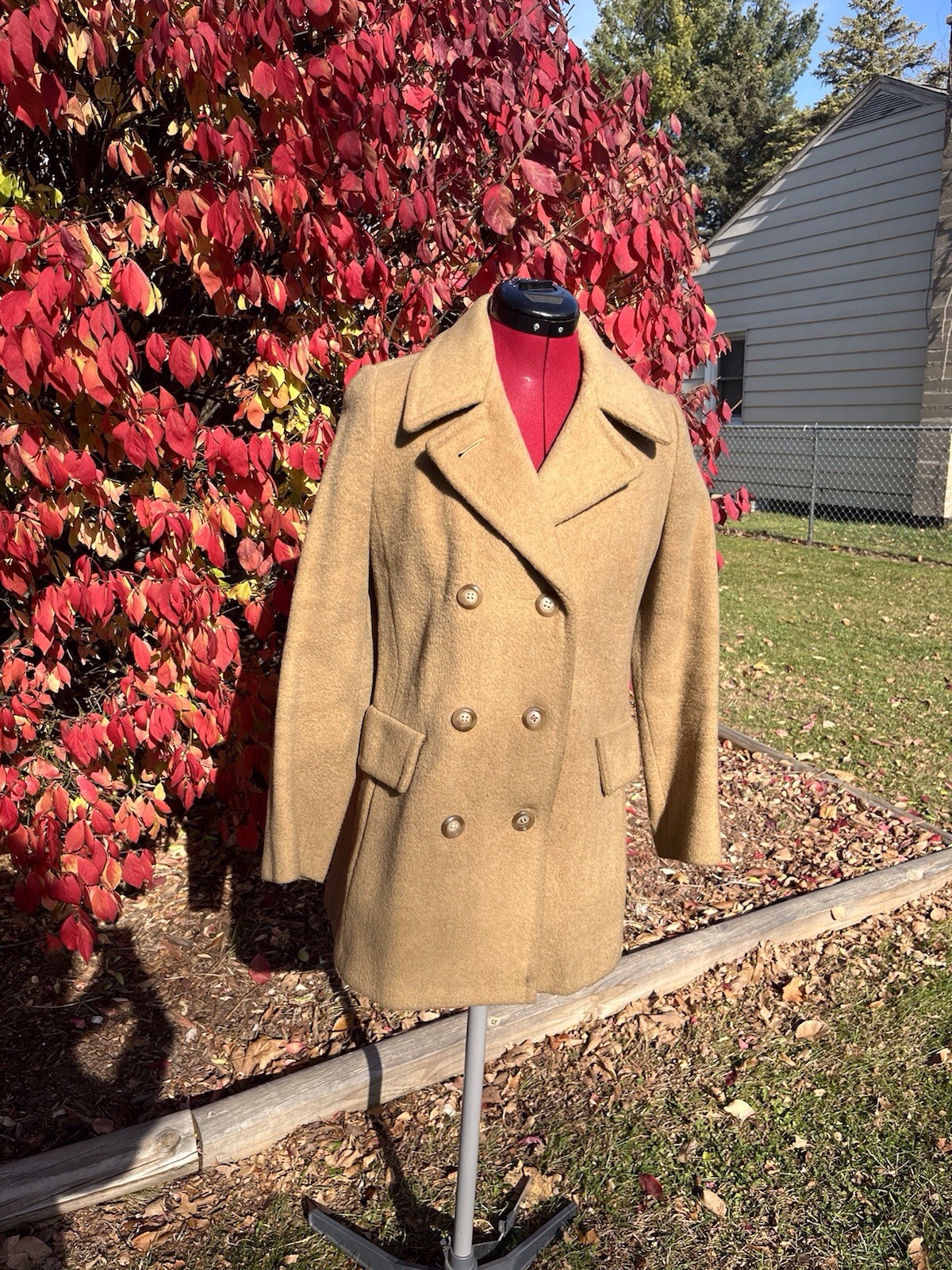 Vintage 1950s 1960s Brown Button Down Wool Peacoat Womens S/M Double Breasted