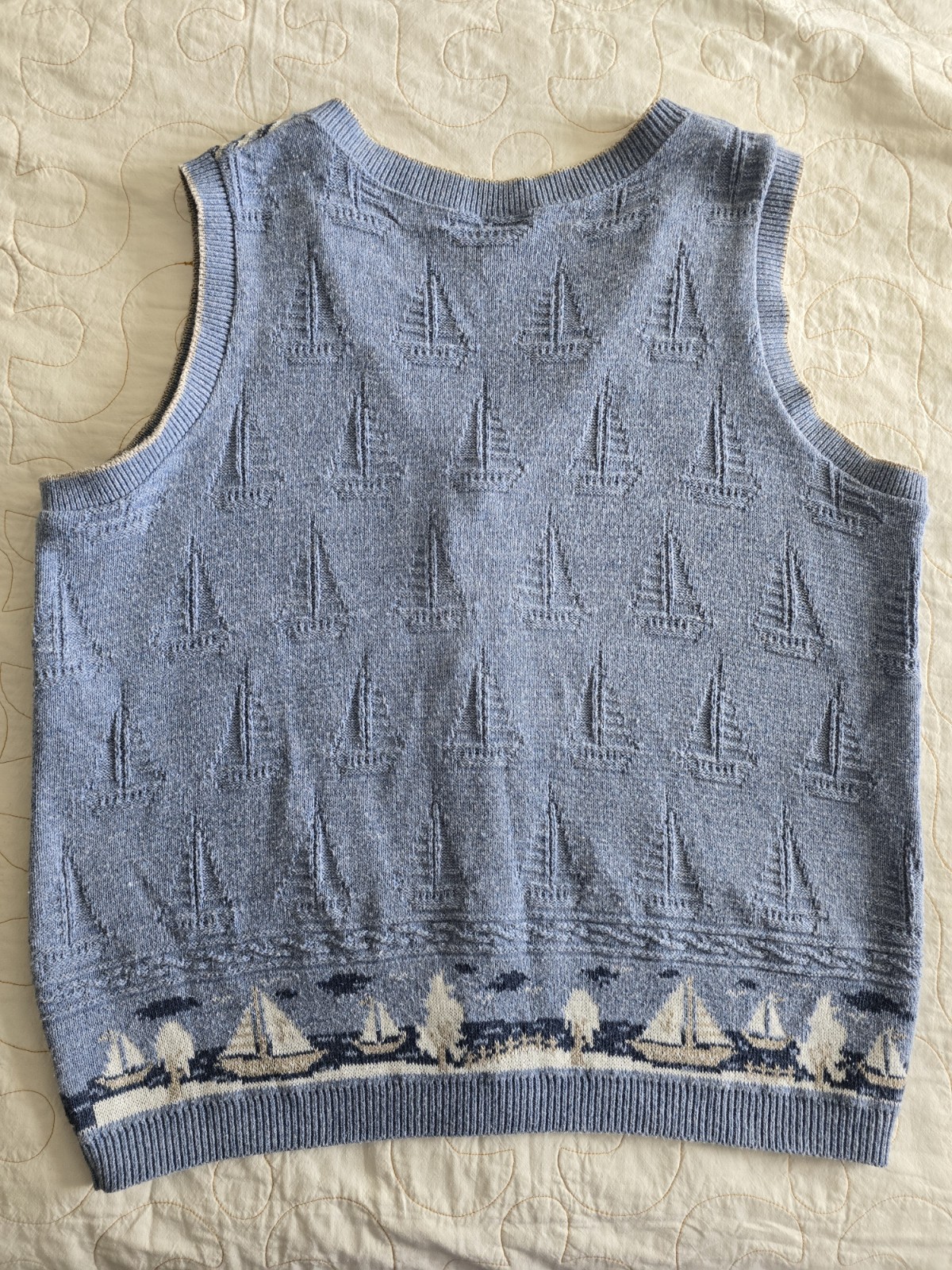 Vintage 90s Sailboat Northern Reflections Sweater Vest XL/TG Whimsical Buttons