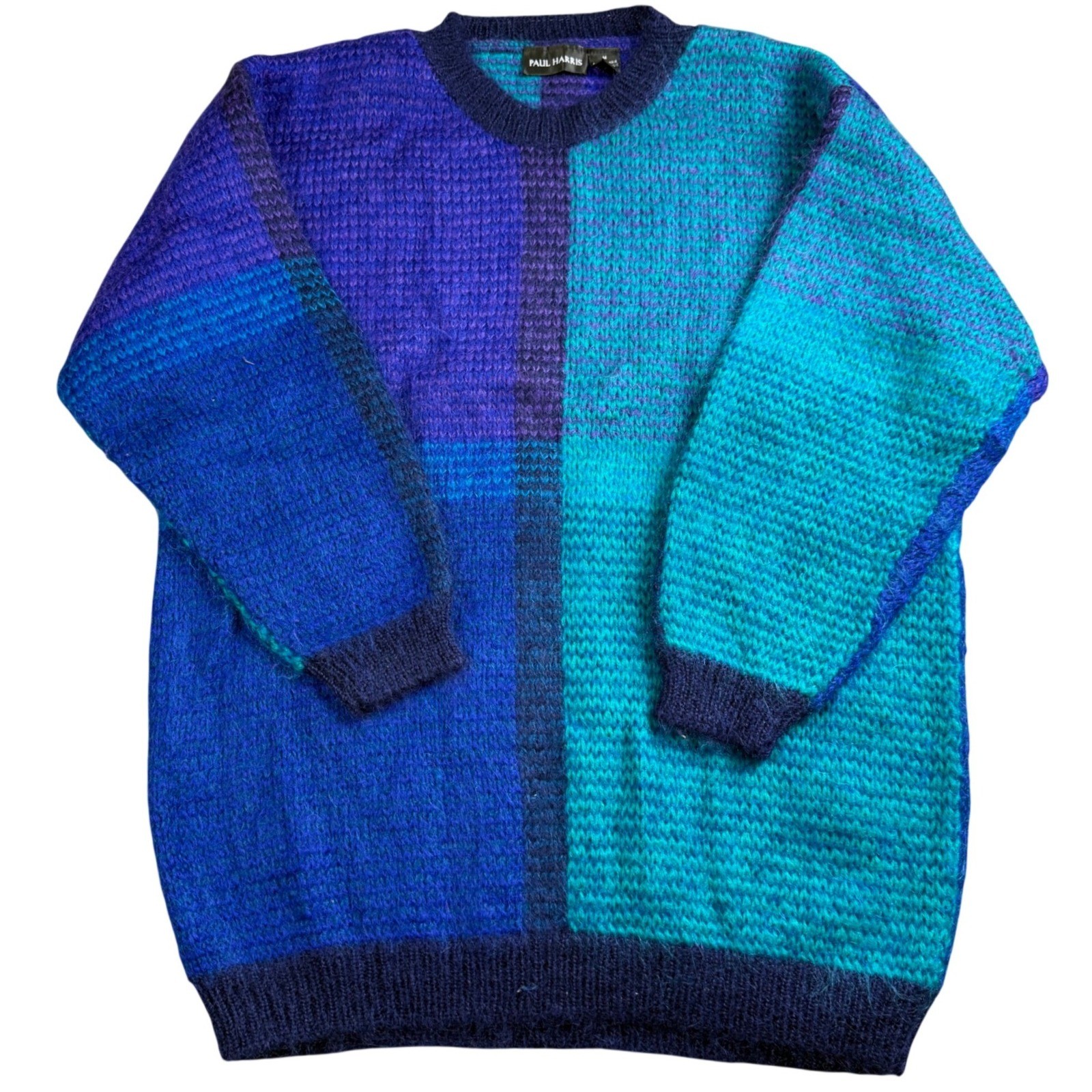 Mohair Blend Sweater Women Medium Blue Purple Colorblock Retro Vtg Paul Harris
