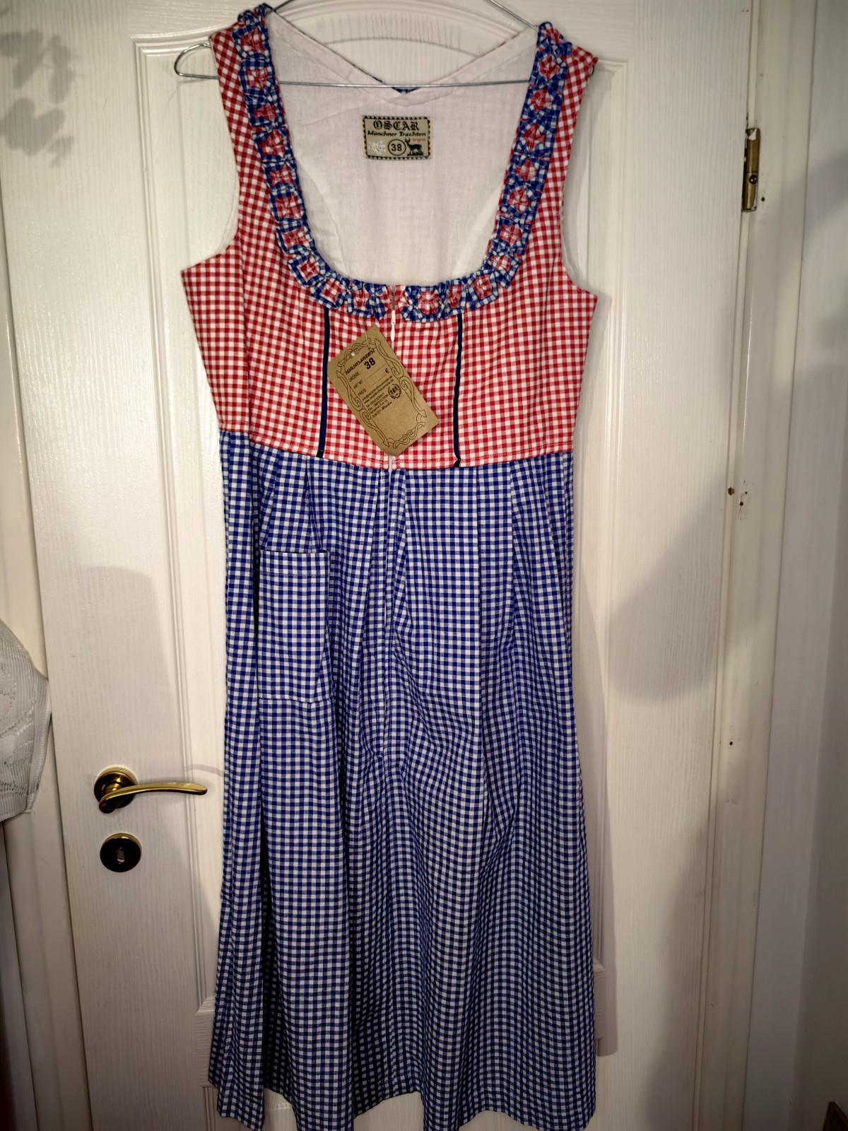 OSCAR Munchner Bavaria Trachten Authentic German Dress38 Cotton Zipper Plaid Tag