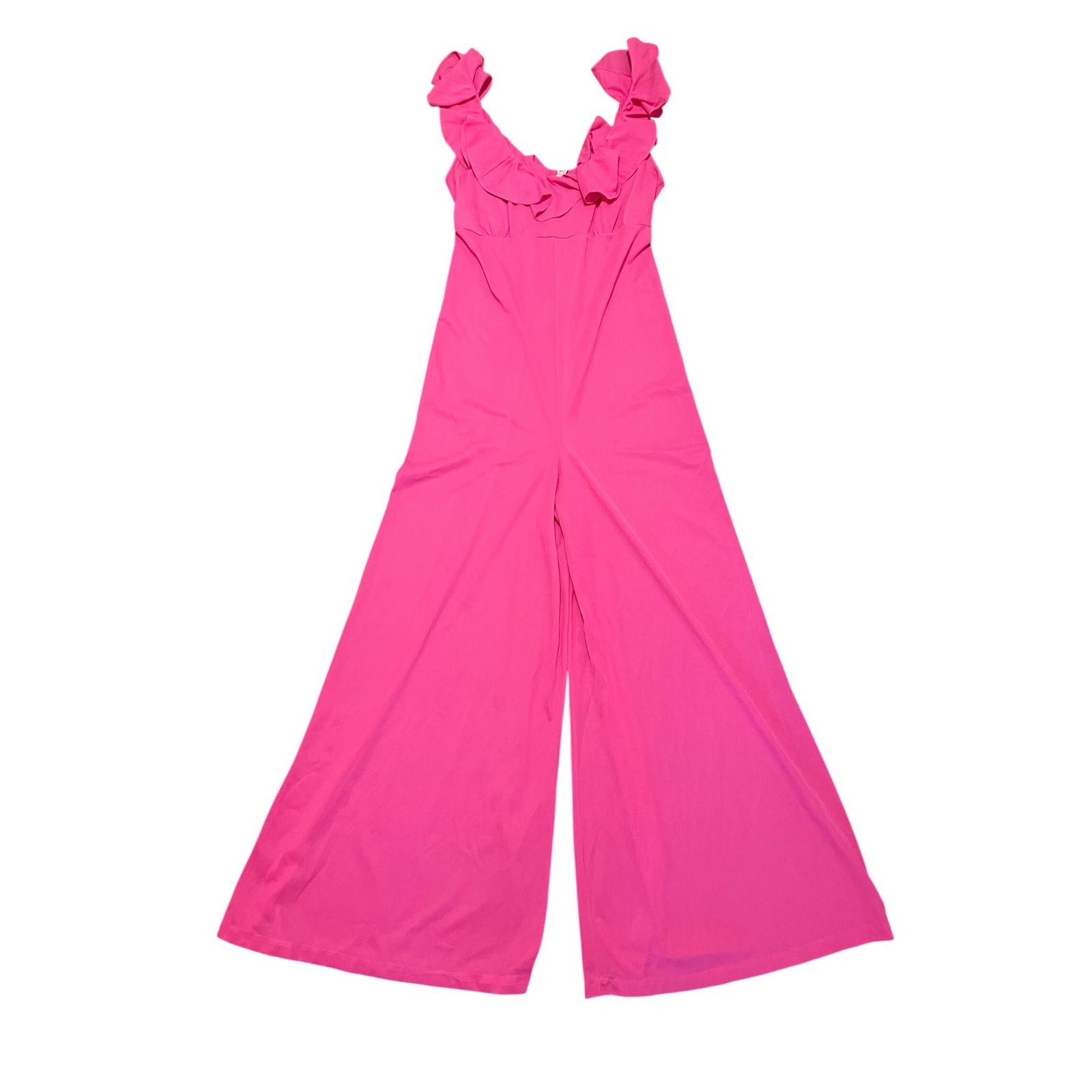 Vintage Flair Lingerie Hot Pink Ruffle Wide Leg Jumpsuit ILGWU Union Made