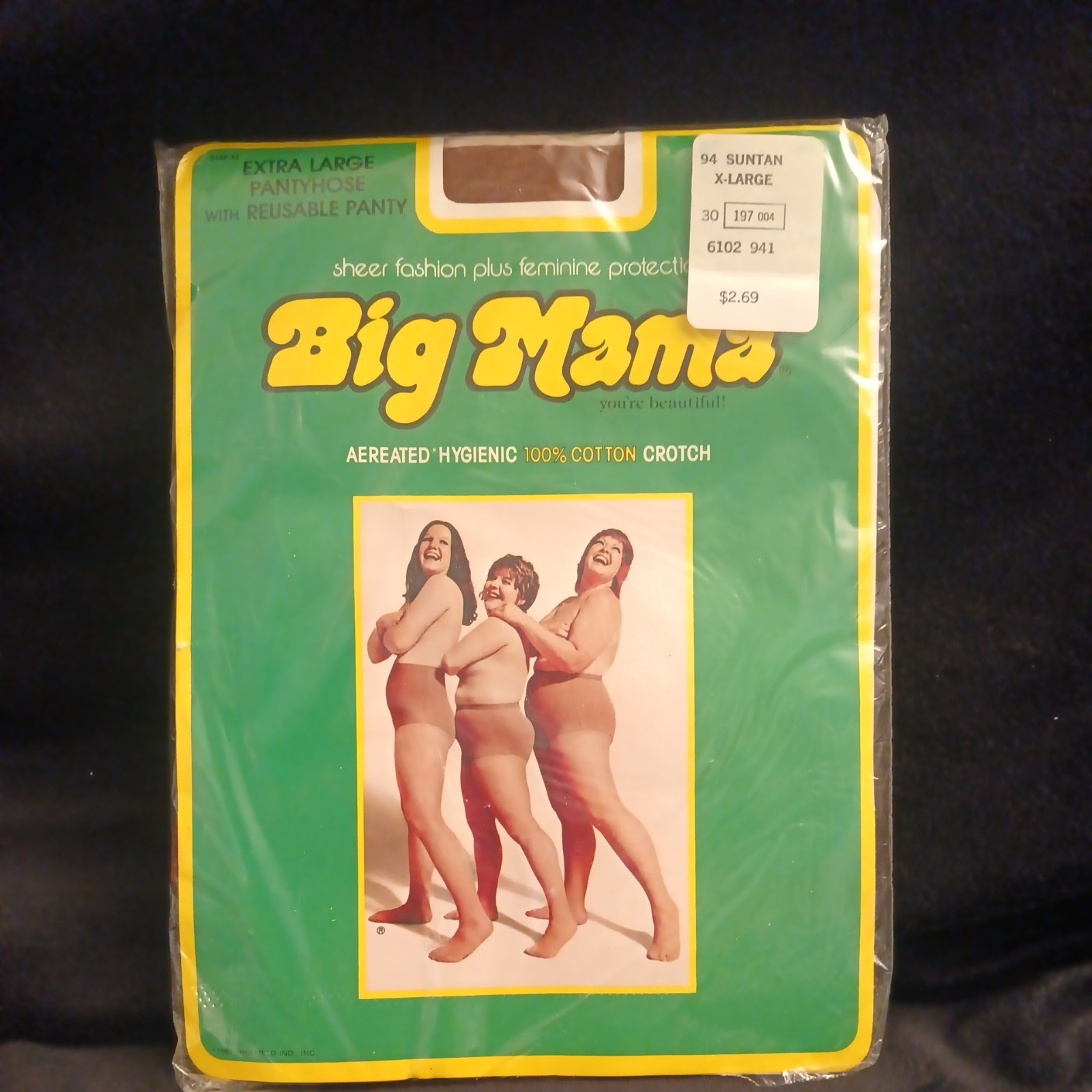 VTG Big Mama Pantyhose Reusable Panty Suntan Size XL 230-300 lb 1970-80s NEW